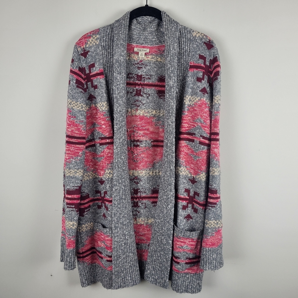 Lucky Brand Gray and Pink Patterned Cardigan